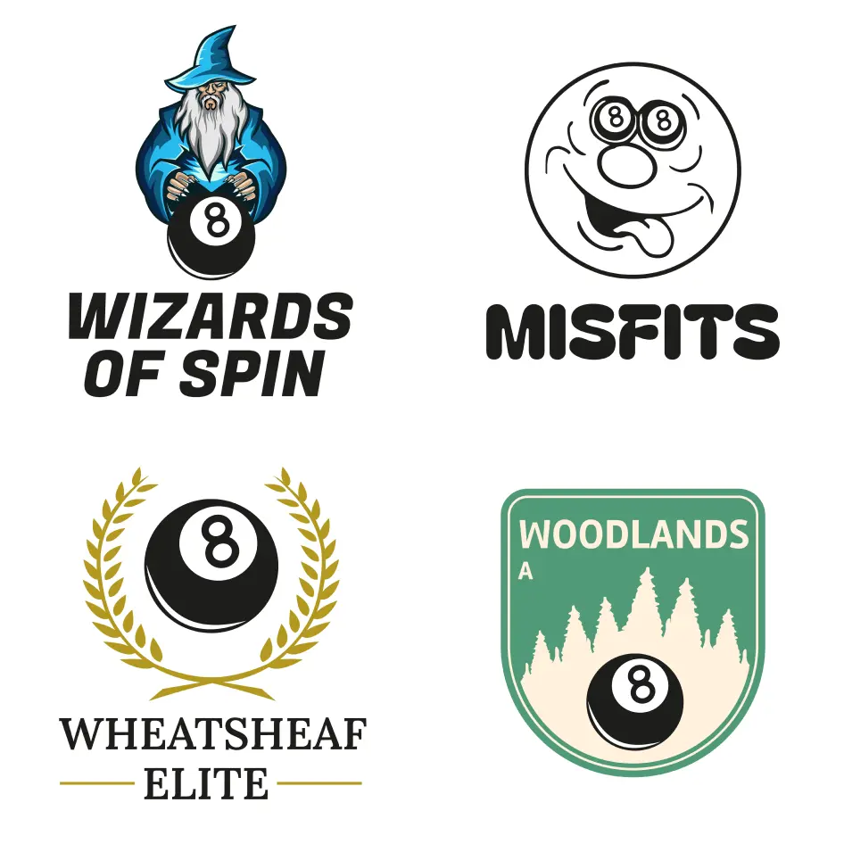 4 different custom pool team logos designed by us at League Hero.